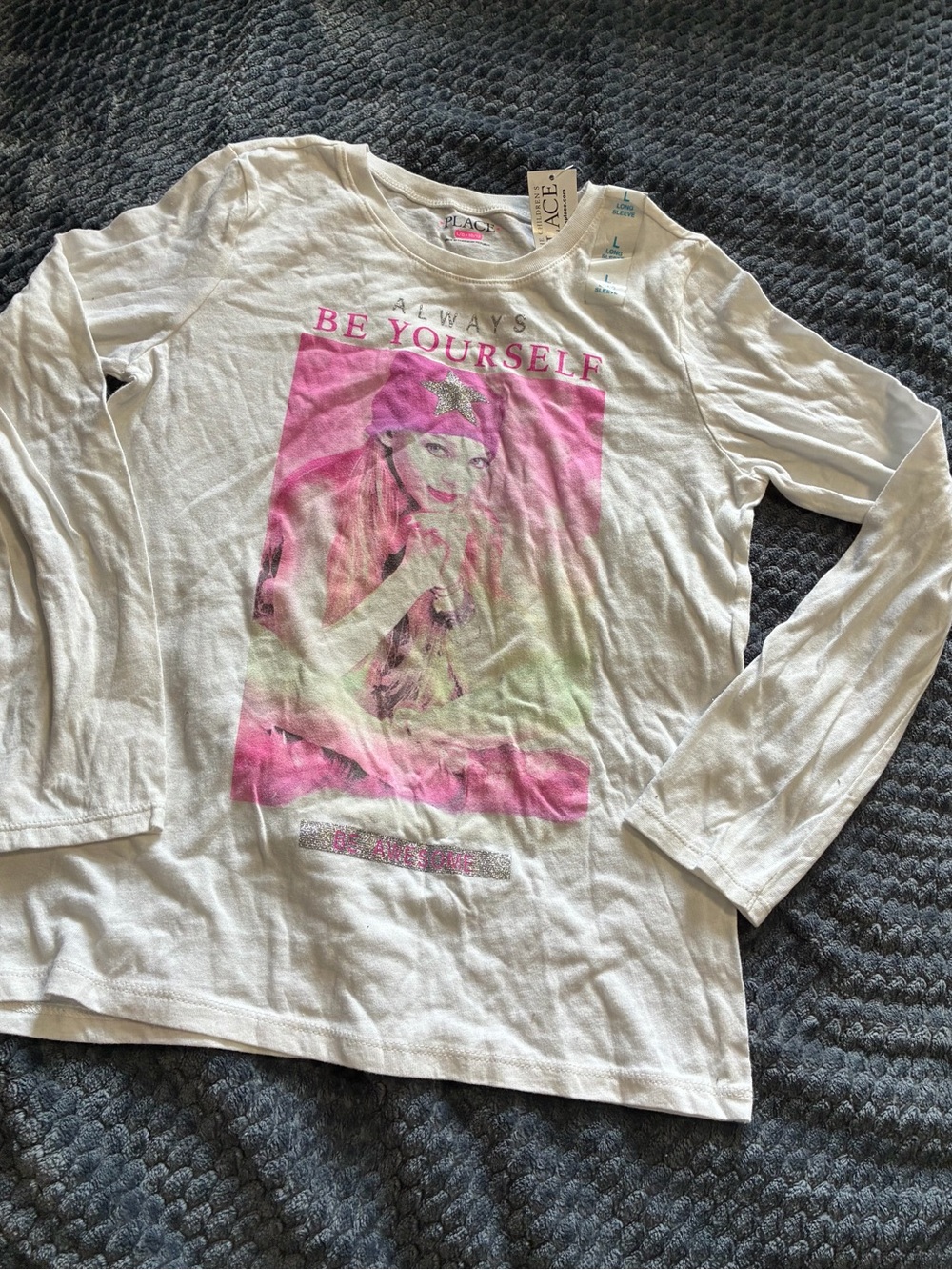 The Children's Place White Long Sleeve Tee with Pink Graphic